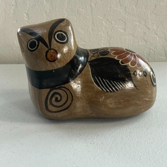 Cat Mexican Tonala Pottery Hand Painted 4" Tall Brown - Picture 3 of 14